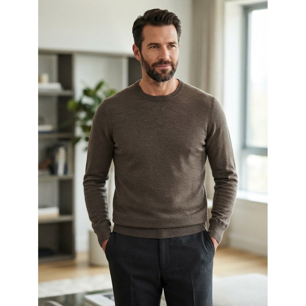 Suitsupply Mens Dark Brown Merino Wool Crew Neck Sweater Preppy Size M NWT